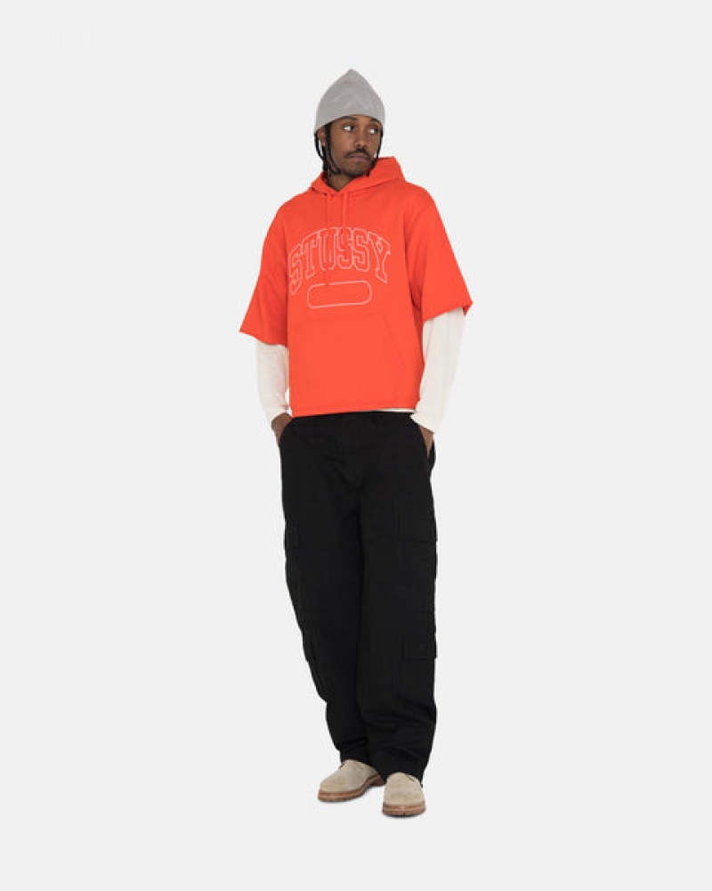 Deep Orange Men's Stussy Ss Boxy Cropped Hoodie Philippines | DLL-6861