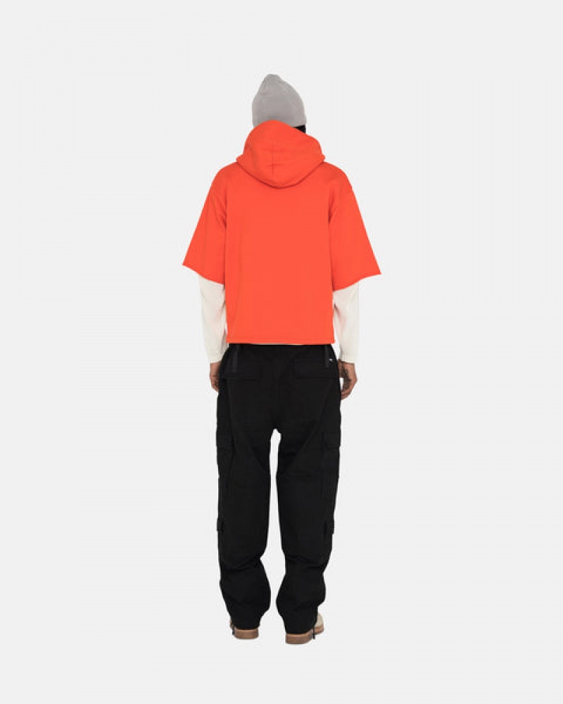 Deep Orange Men's Stussy Ss Boxy Cropped Hoodie Philippines | DLL-6861