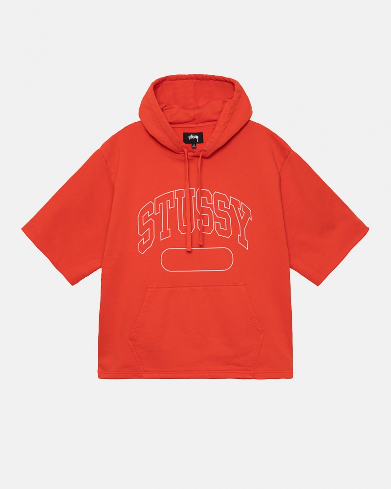 Deep Orange Men\'s Stussy Ss Boxy Cropped Hoodie Philippines | DLL-6861