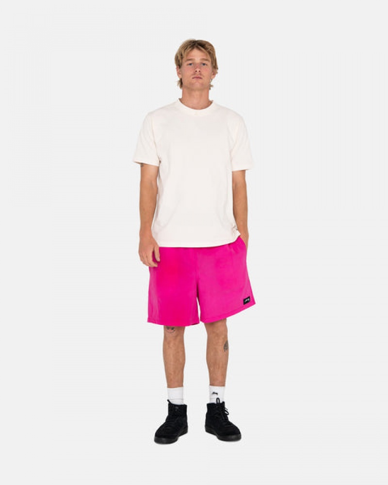 Fuchsia Men's Stussy Wave Dye Nylon Shorts Philippines | DFC-6687