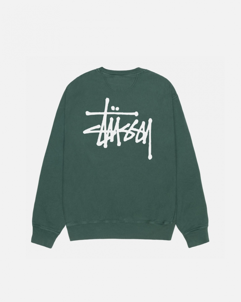 Green Men\'s Stussy Basic Stussy Crew Pigment Dyed Sweatshirts Philippines | OBT-2408