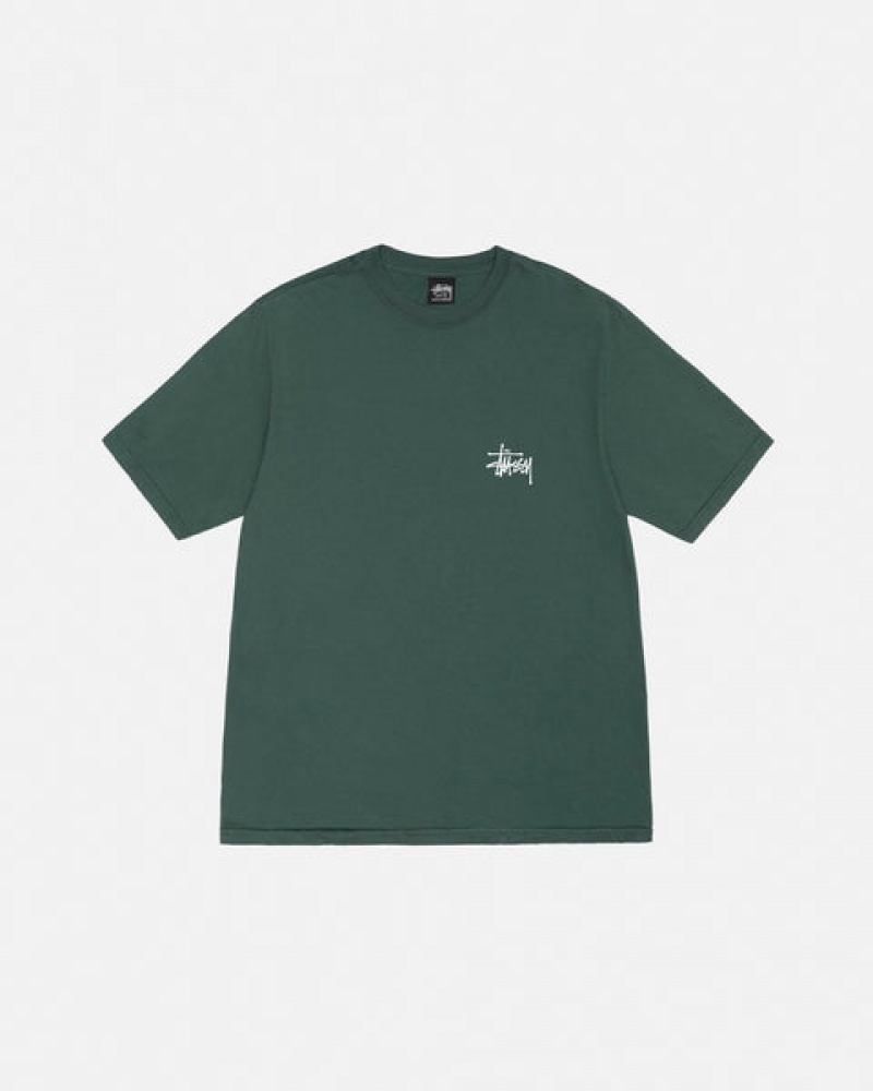 Green Men's Stussy Basic Stussy Tee Pigment Dyed Tees Philippines | OWI-0072