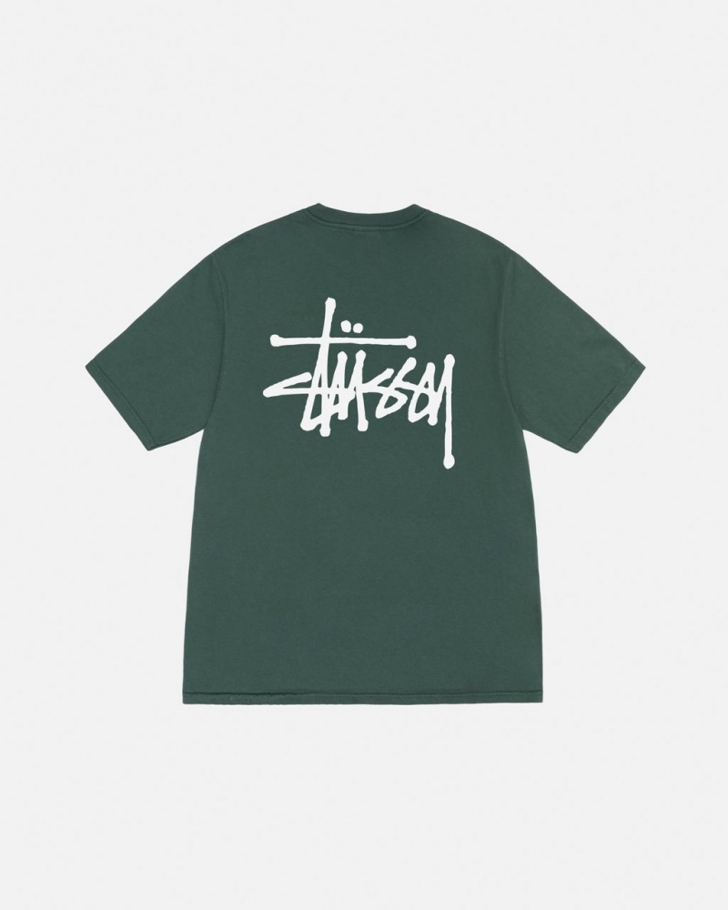 Green Men\'s Stussy Basic Stussy Tee Pigment Dyed Tees Philippines | OWI-0072