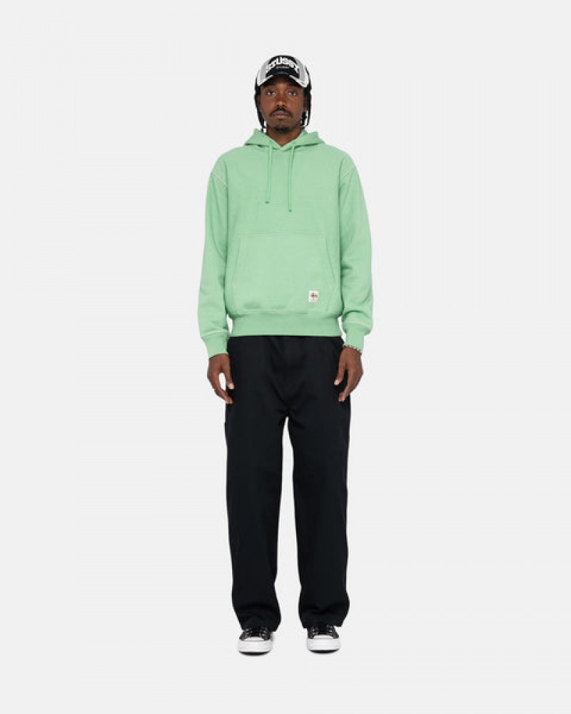 Green Men's Stussy Contrast Stitch Label Hood Sweatshirts Philippines | QIP-0393