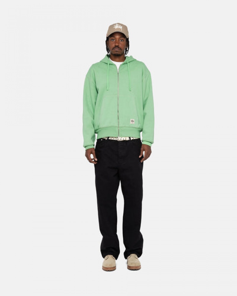 Green Men's Stussy Double Face Label Zip Hoodie Philippines | GOH-7102