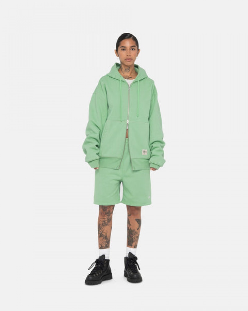 Green Men's Stussy Double Face Label Zip Hoodie Philippines | GOH-7102