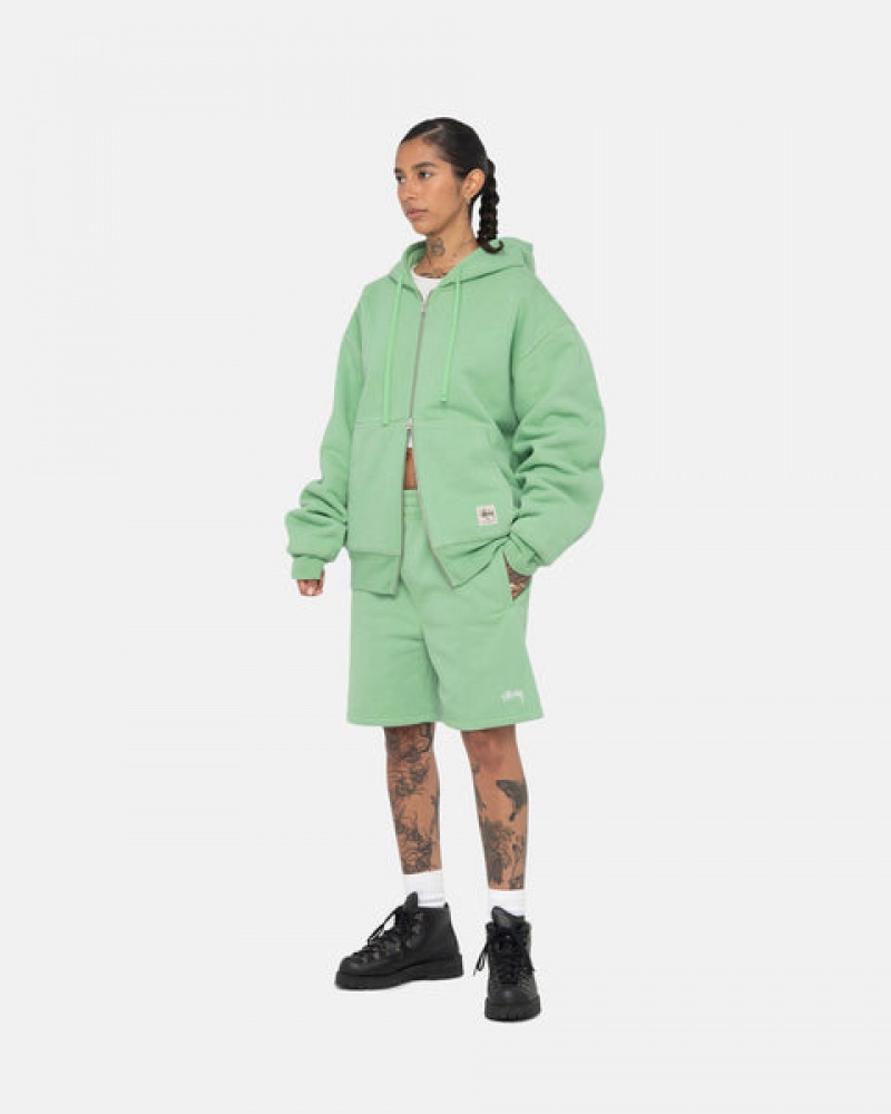 Green Men's Stussy Double Face Label Zip Hoodie Philippines | GOH-7102