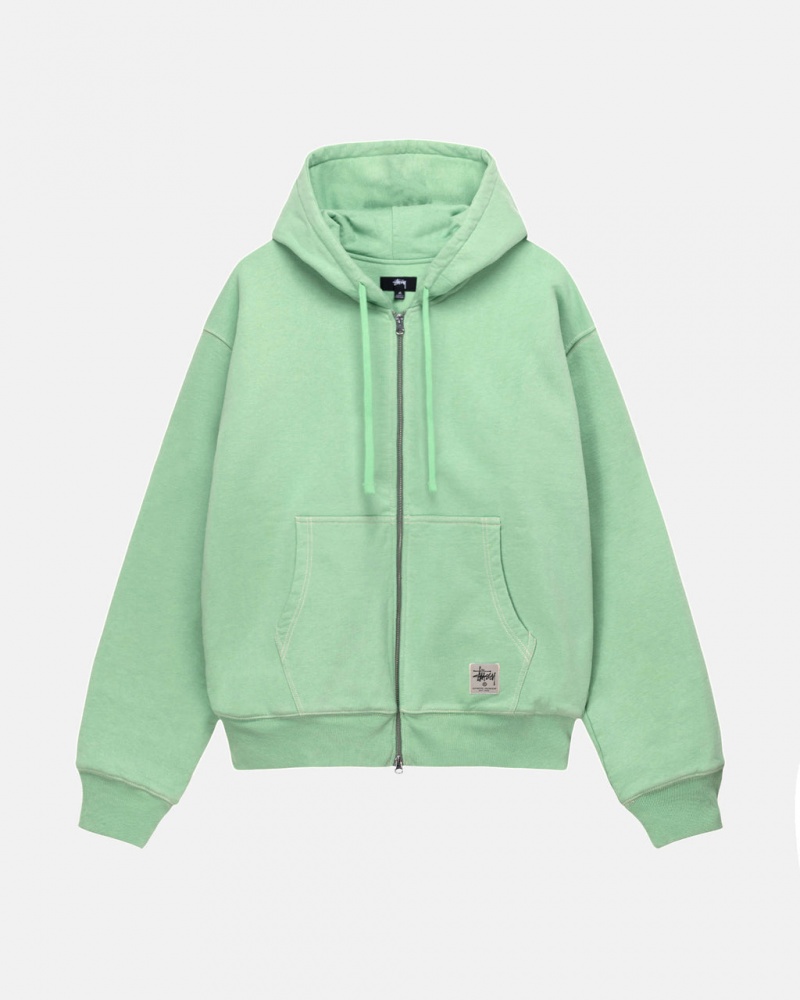 Green Men\'s Stussy Double Face Label Zip Hoodie Philippines | GOH-7102