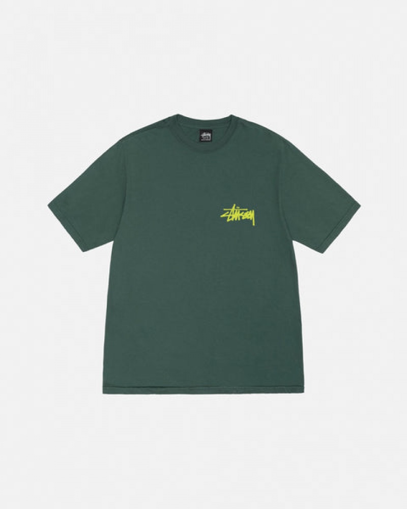 Green Men's Stussy Old Phone Tee Pigment Dyed Tees Philippines | BRV-5014