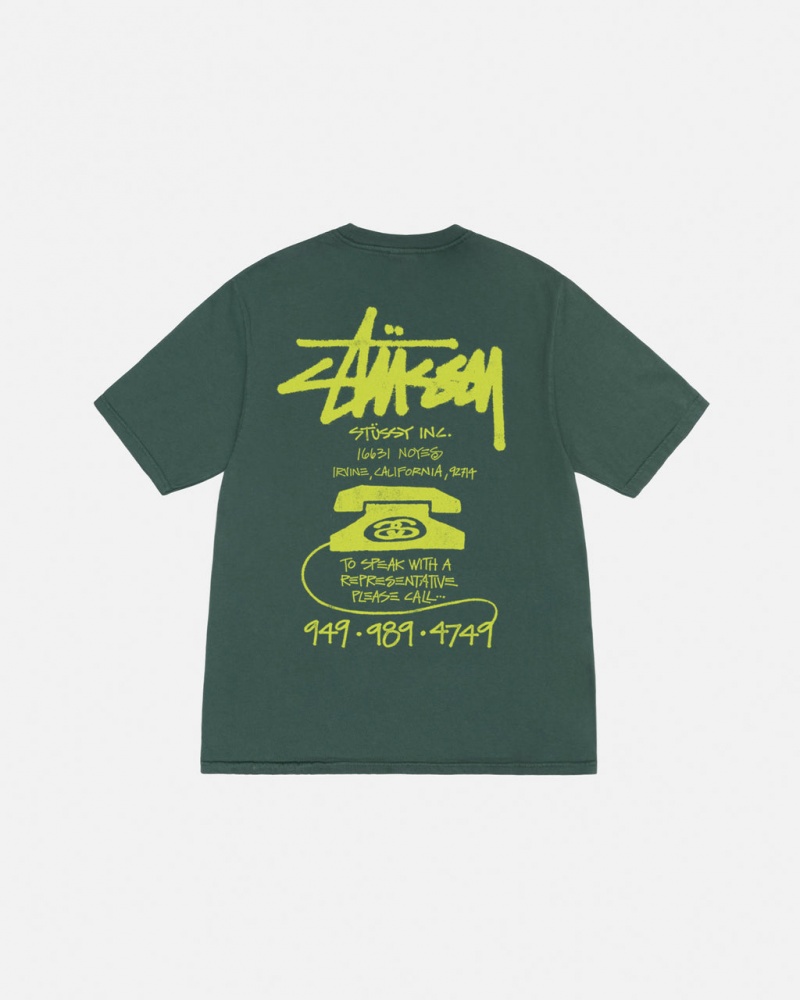 Green Men\'s Stussy Old Phone Tee Pigment Dyed Tees Philippines | BRV-5014