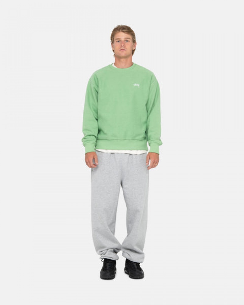 Green Men's Stussy Stock Logo Crew Sweatshirts Philippines | HFD-1022