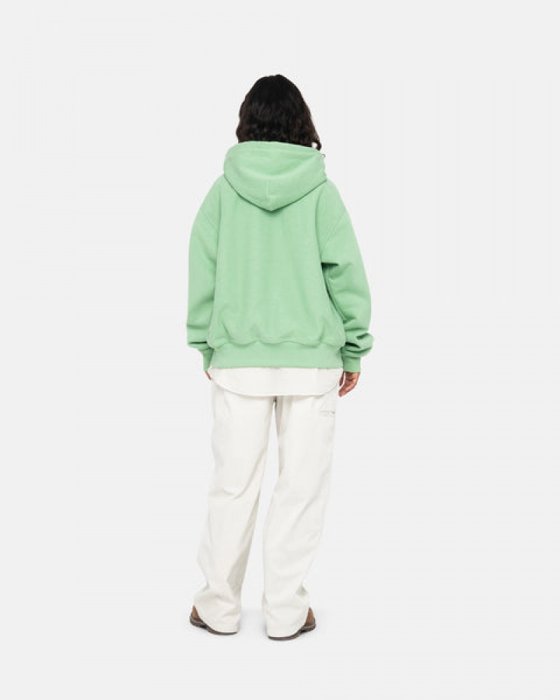 Green Men's Stussy Stock Logo Zip Hood Sweatshirts Philippines | NAF-4251