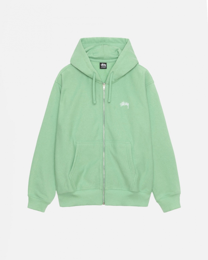 Green Men\'s Stussy Stock Logo Zip Hood Sweatshirts Philippines | NAF-4251