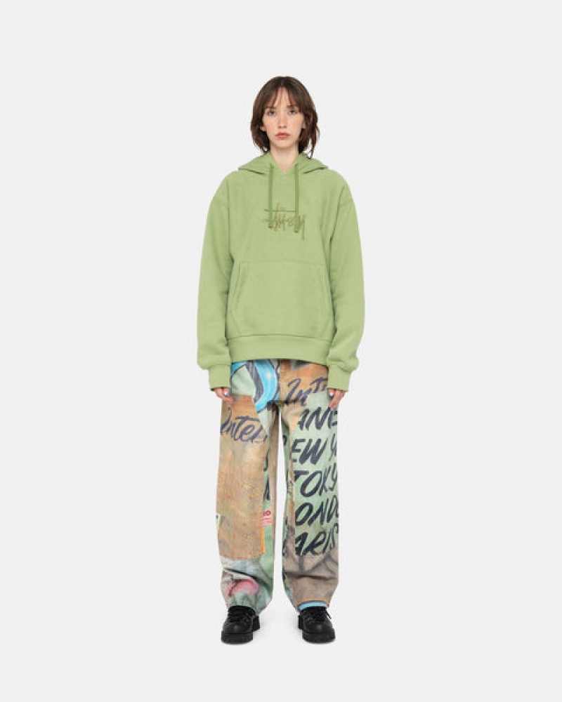 Green Women's Stussy Basic Applique Hood Sweatshirts Philippines | RIN-7222