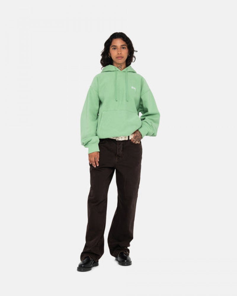 Green Women's Stussy Stock Logo Hood Sweatshirts Philippines | QOX-4811