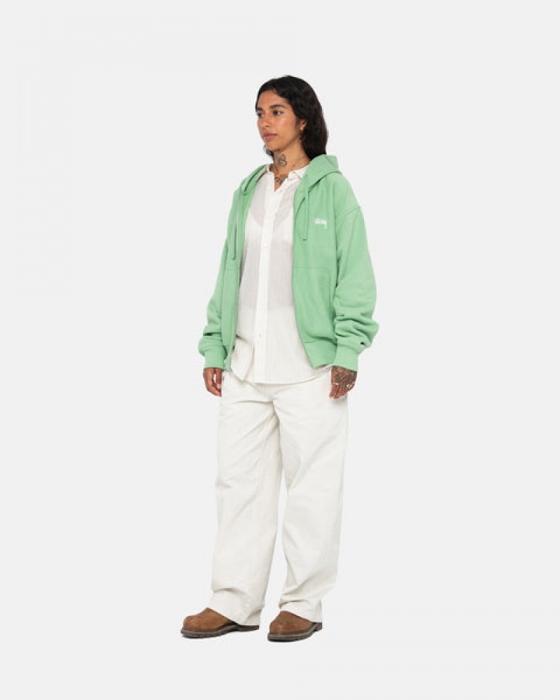 Green Women's Stussy Stock Logo Zip Hood Sweatshirts Philippines | BZN-0558