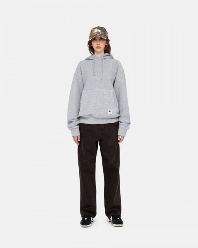 Grey Men's Stussy Contrast Stitch Label Hoodie Philippines | DPW-9929