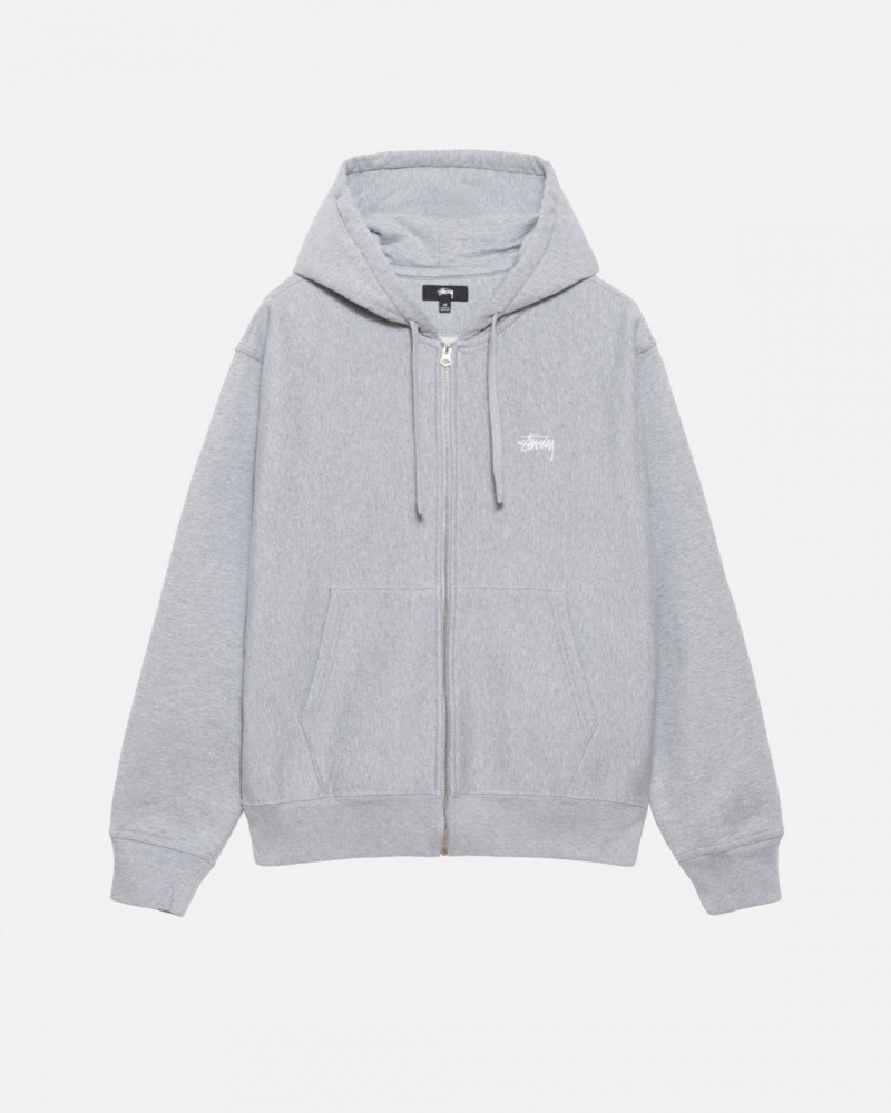 Grey Men\'s Stussy Stock Logo Zip Hoodie Philippines | UIR-0015