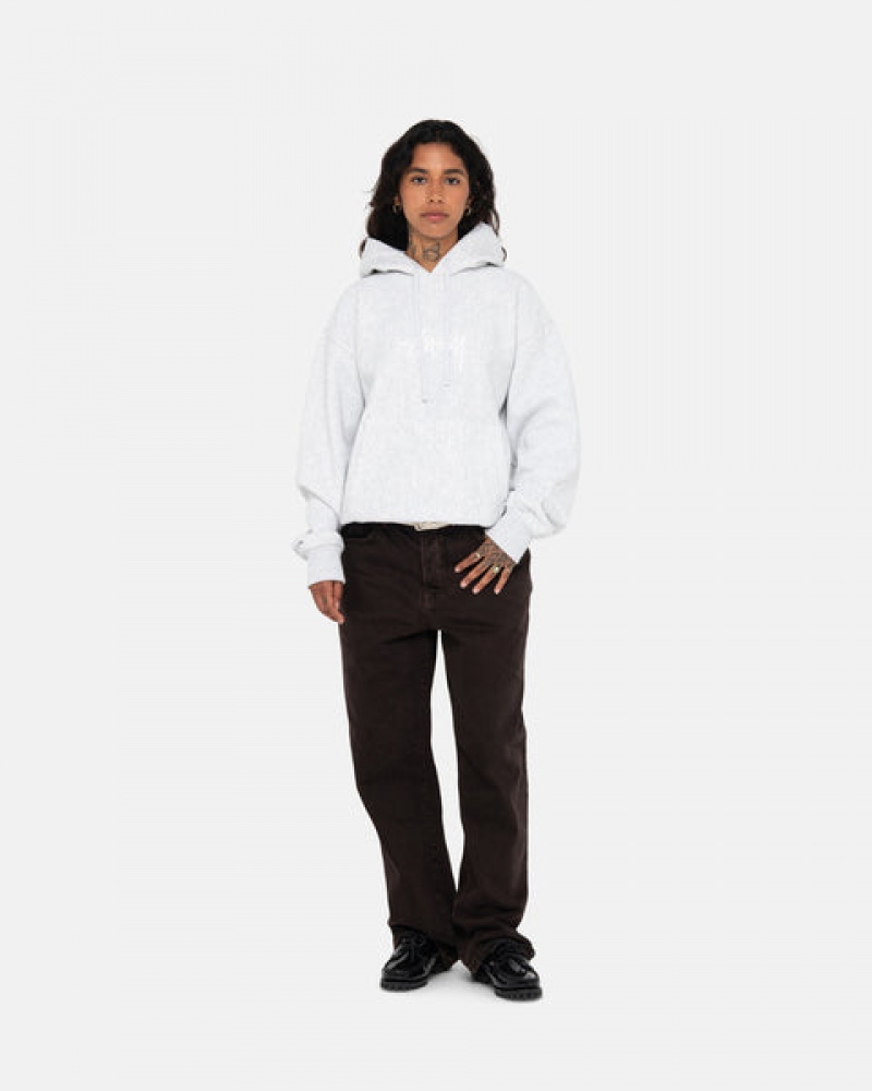 Grey Women's Stussy Stock Logo Applique Hoodie Philippines | LFX-1648