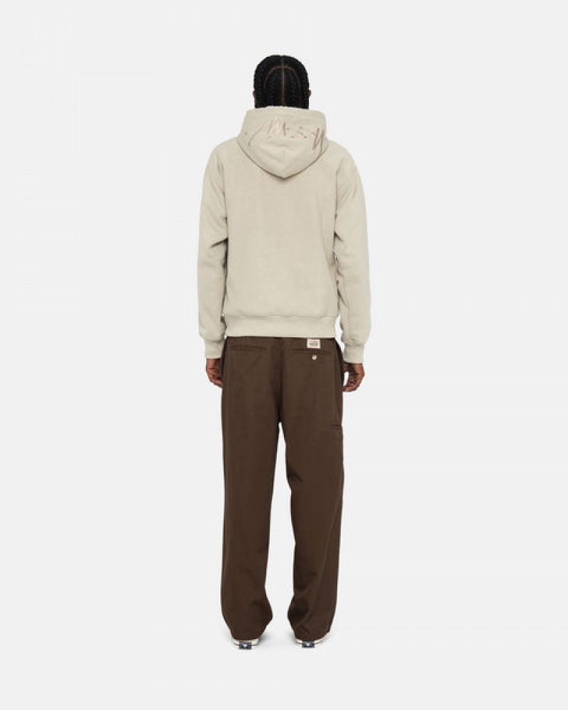 Khaki Men's Stussy Back Hood Applique Hood Sweatshirts Philippines | OZK-9595