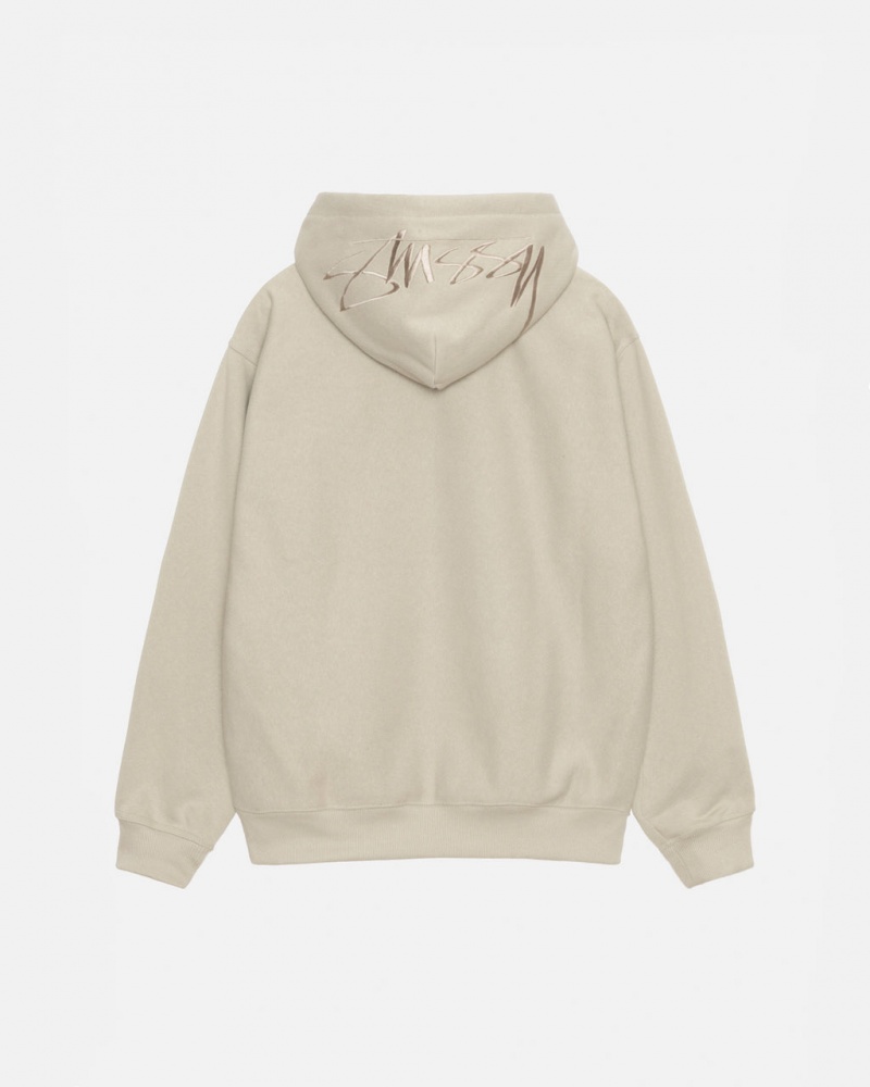 Khaki Men\'s Stussy Back Hood Applique Hood Sweatshirts Philippines | OZK-9595