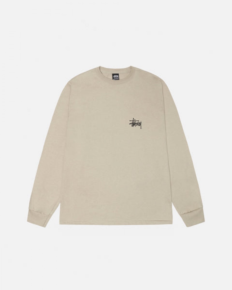 Khaki Men's Stussy Basic Stussy Ls Tees Philippines | HNW-4807