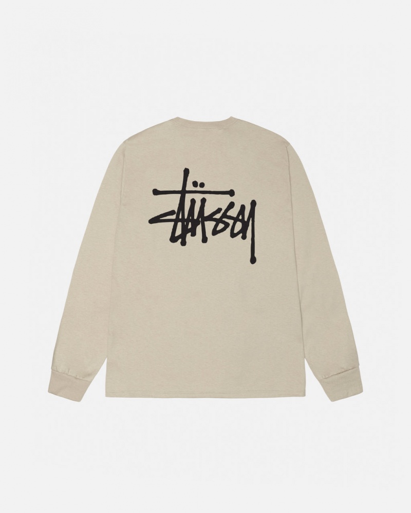 Khaki Men\'s Stussy Basic Stussy Ls Tees Philippines | HNW-4807