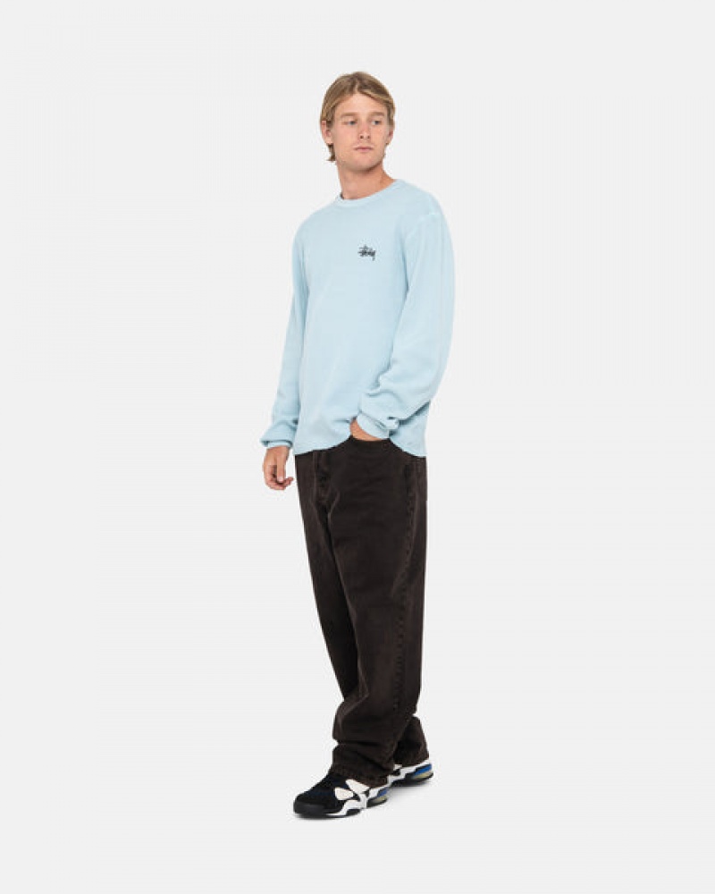 Light Blue Men's Stussy Basic Stock Ls Thermal Tops Philippines | RYZ-8842