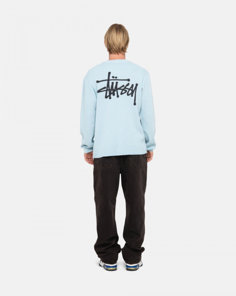 Light Blue Men's Stussy Basic Stock Ls Thermal Tops Philippines | RYZ-8842