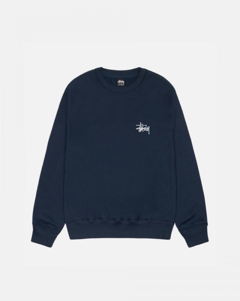 Navy Men's Stussy Basic Stussy Crew Sweatshirts Philippines | DFT-1058