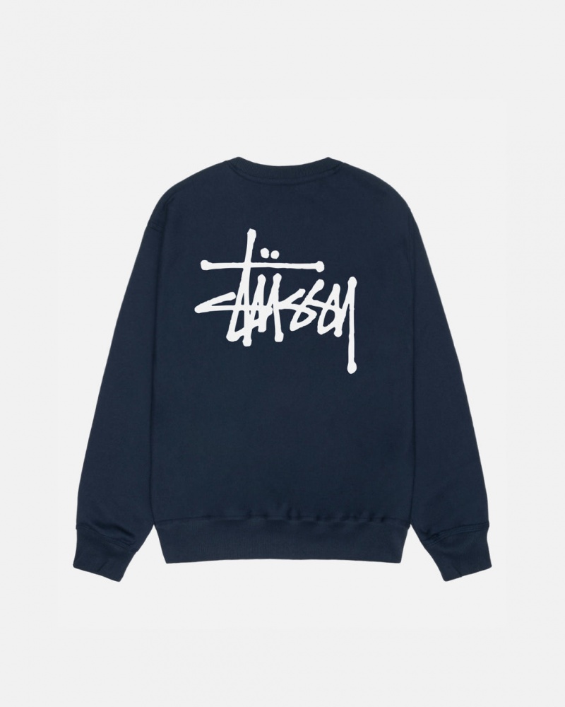 Navy Men\'s Stussy Basic Stussy Crew Sweatshirts Philippines | DFT-1058