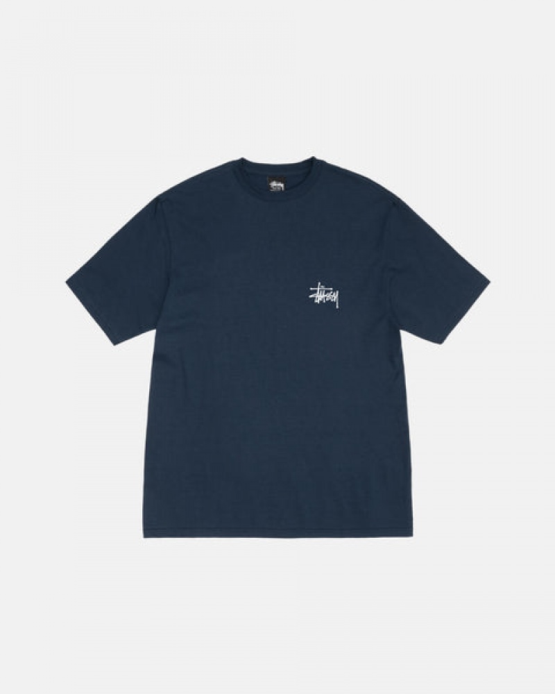 Navy Men's Stussy Basic Stussy Tees Philippines | XDY-1578