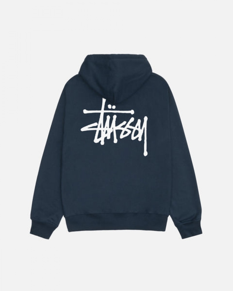 Navy Men's Stussy Basic Stussy Zip Hoodie Philippines | ZHT-0226