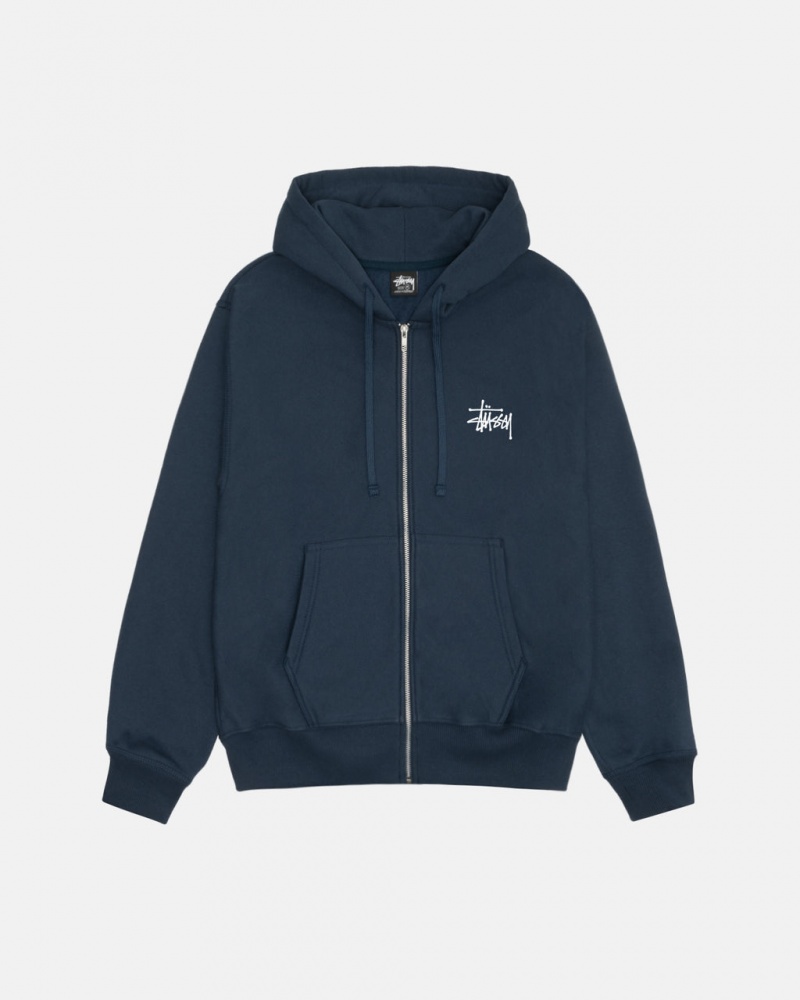 Navy Men\'s Stussy Basic Stussy Zip Hoodie Philippines | ZHT-0226