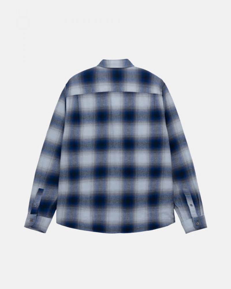 Navy Men's Stussy Bay Plaid Shirt Jackets Philippines | LIA-8164