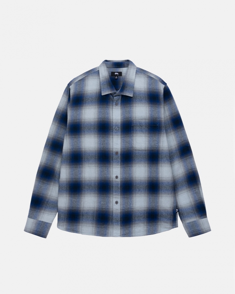 Navy Men\'s Stussy Bay Plaid Shirt Jackets Philippines | LIA-8164