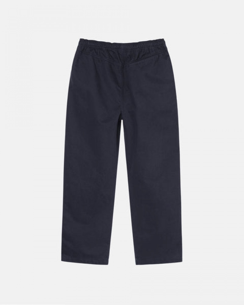 Navy Men's Stussy Beach Pant Brushed Cotton Pants Philippines | AHJ-5267