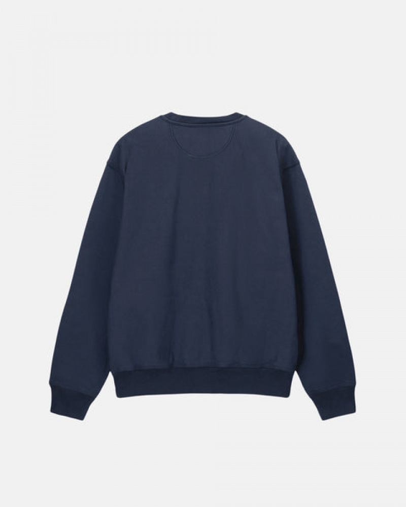 Navy Men's Stussy Overdyed Stock Logo Crew Sweatshirts Philippines | JYX-7555