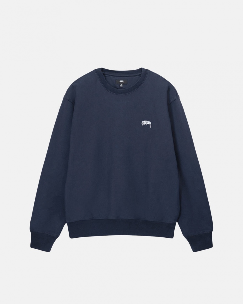 Navy Men\'s Stussy Overdyed Stock Logo Crew Sweatshirts Philippines | JYX-7555