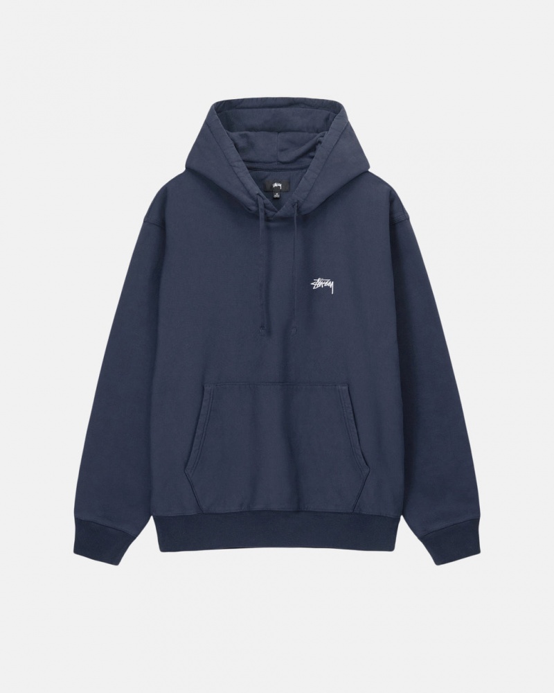 Navy Men\'s Stussy Overdyed Stock Logo Hoodie Philippines | ZYG-2658