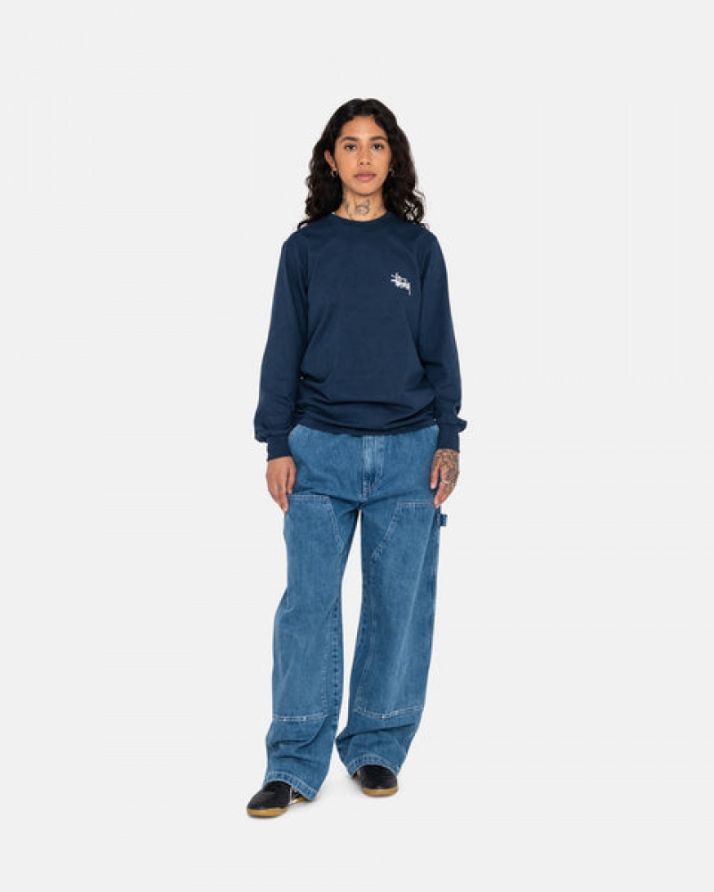 Navy Women's Stussy Basic Stussy Ls Tees Philippines | DFO-3147