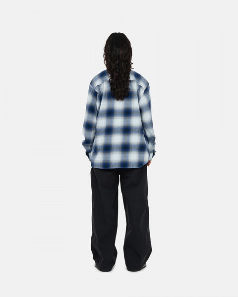 Navy Women's Stussy Bay Plaid Shirts Philippines | EVS-4791