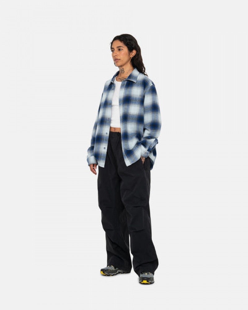 Navy Women's Stussy Bay Plaid Shirts Philippines | EVS-4791