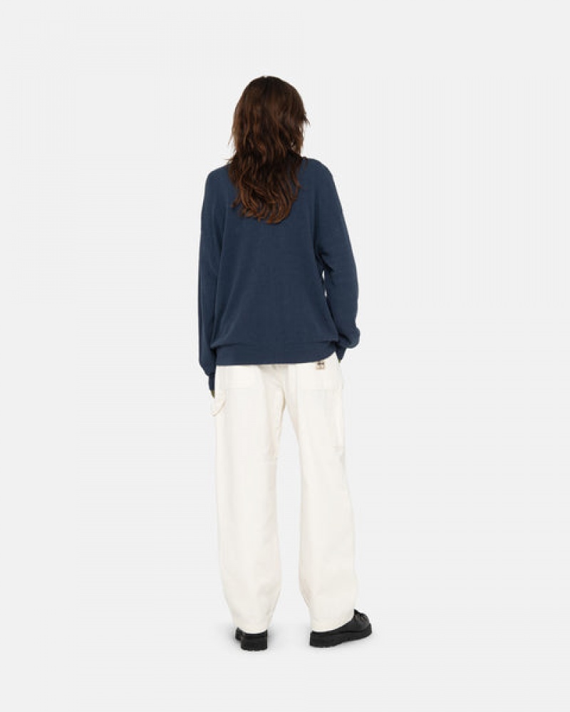 Navy Women's Stussy Light Weight Ls Zip Polo Tops Philippines | SZA-3347