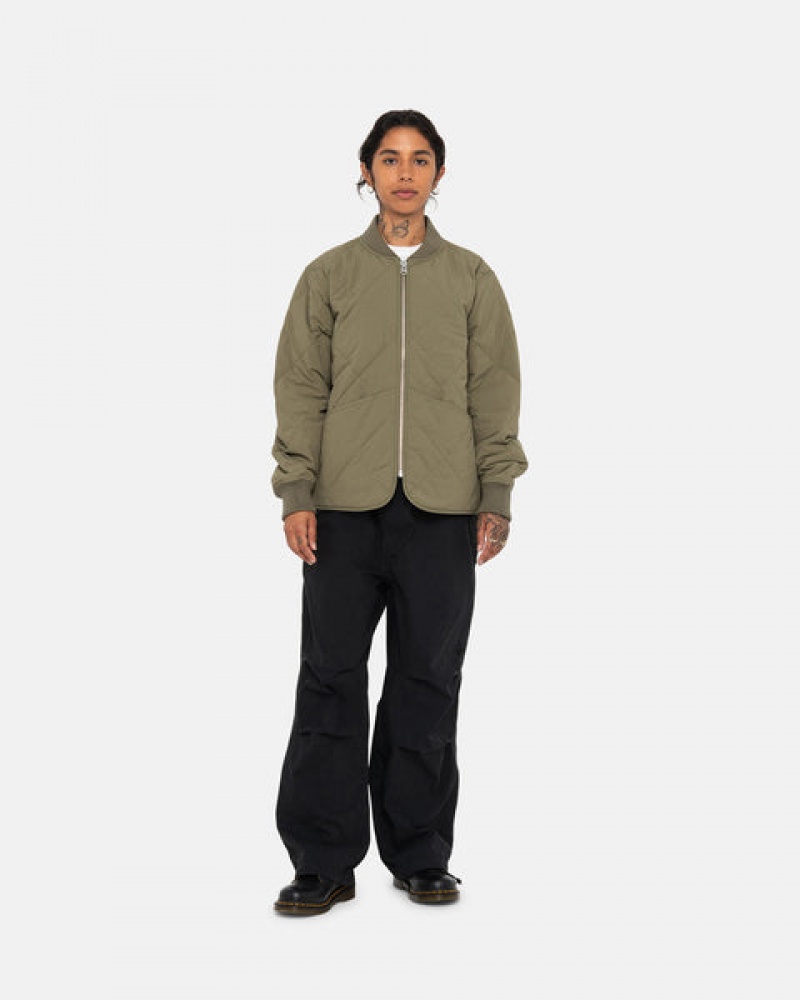 Olive Men's Stussy 8 Ball Quilted Liner Jackets Philippines | GOU-5985