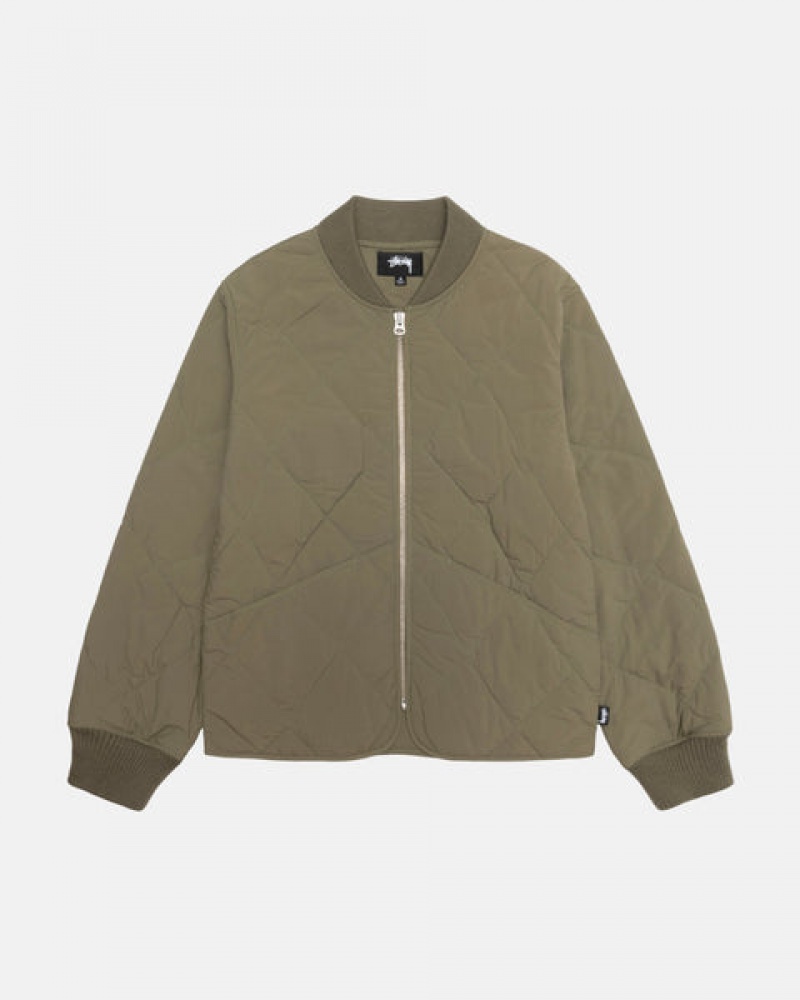 Olive Men's Stussy 8 Ball Quilted Liner Jackets Philippines | GOU-5985