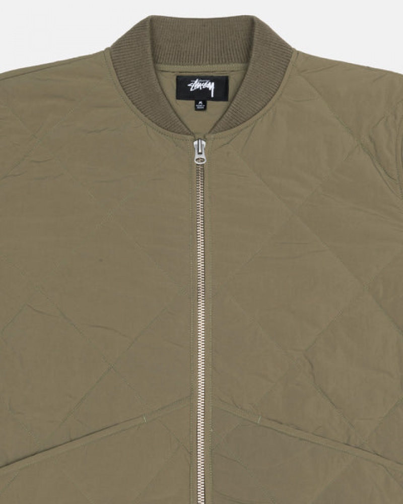 Olive Men's Stussy 8 Ball Quilted Liner Jackets Philippines | GOU-5985