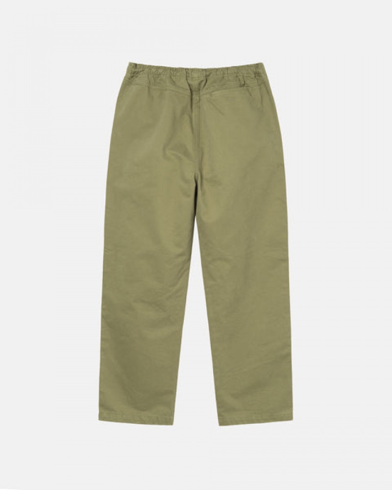 Olive Men's Stussy Beach Pant Brushed Cotton Pants Philippines | SOM-0316