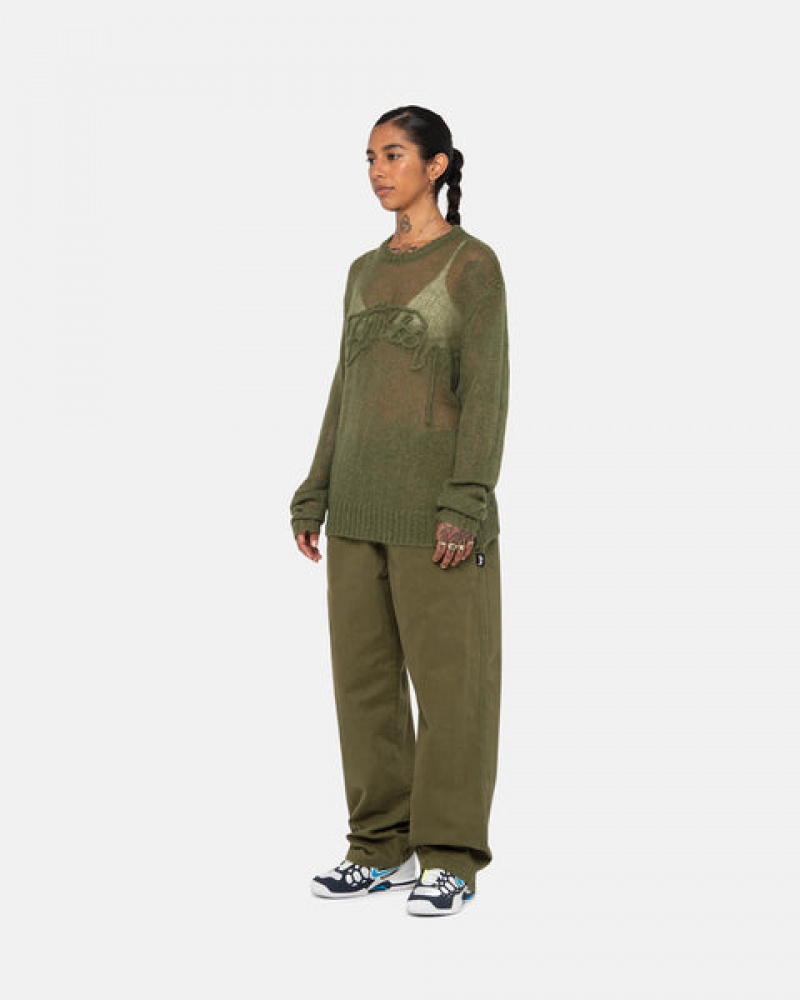 Olive Men's Stussy Beach Pant Brushed Cotton Pants Philippines | SOM-0316