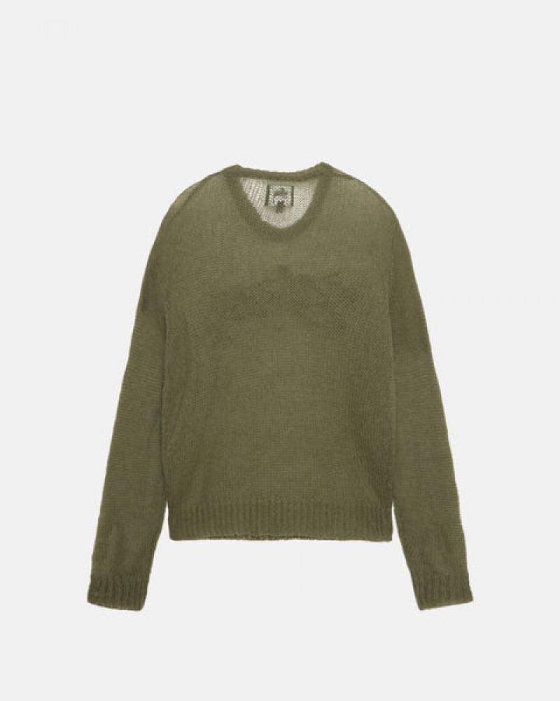 Olive Men's Stussy Loose Knit Sweaters Philippines | FFI-7891